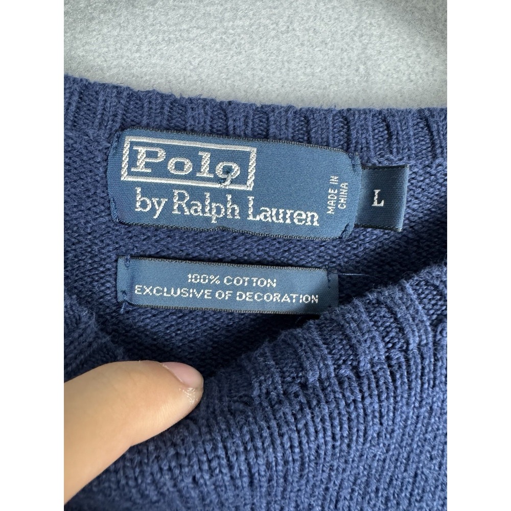 Polo Ralph Lauren Crewneck Cotton Sweatshirt Navy Logo Mens Large Utility Preppy - Picture 7 of 9